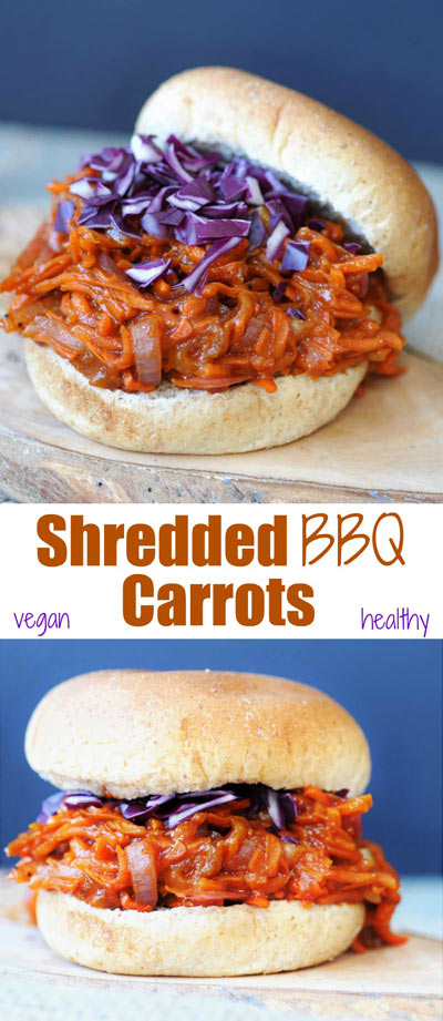 Pulled BBQ-Carrots with Homemade BBQ Sauce! Yes! This recipe is made with carrots and red onion. It's so meaty, chewy, healthy, and delicious. Perfect for the Super Bowl game. My non-vegan husband loved it! www.veganosity.com