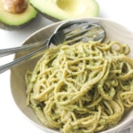 Creamy Avocado Basil Pesto Spaghetti: Treat yourself to the easiest vegan and super creamy avocado basil pesto spaghetti tonight. Ready in 10 minutes, you won't know what do with your free time! | aheadofthyme.com