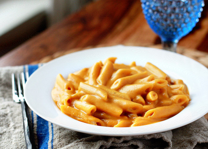 Vegan Stovetop Mac and "Cheese" recipe - made with sweet potatoes, butternut squash, and other mainstream real-food ingredients. No weird stuff here - just pure vegan macaroni and cheese-like deliciousness!