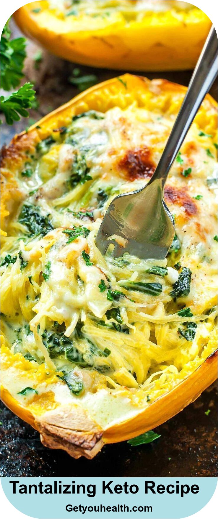 Cheesy Garlic Parmesan Spinach Spaghetti Squash Recipe