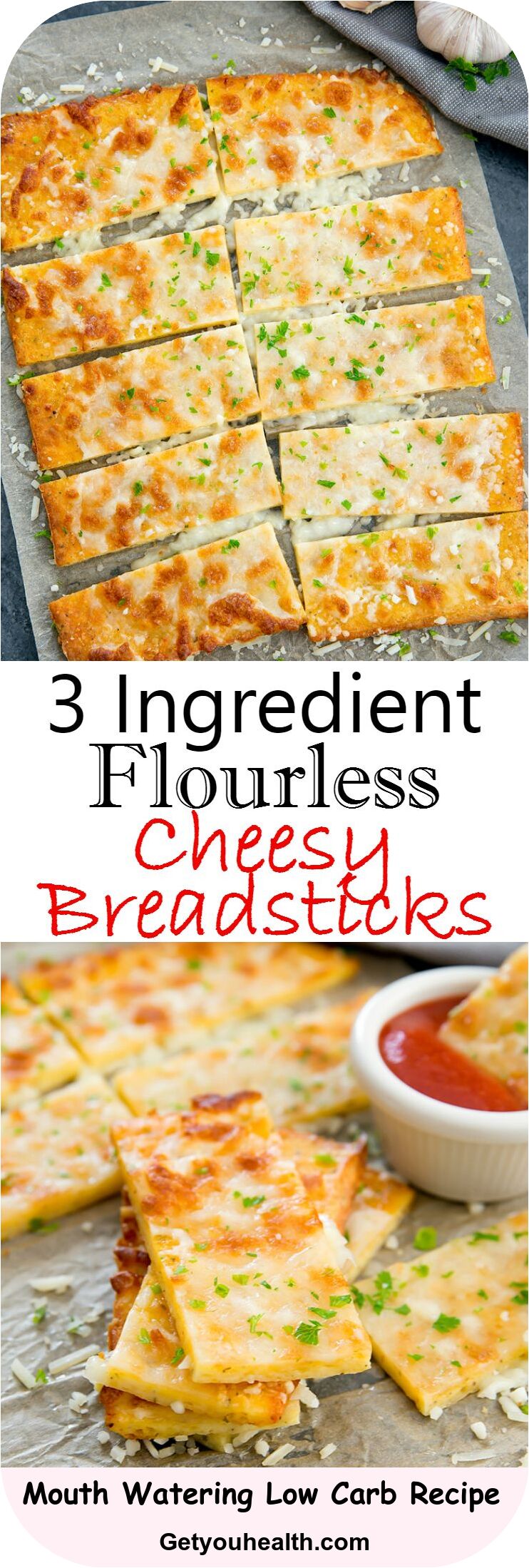 Deliceous 3 Ingredient Flourless Cheese Breadsticks Recipe