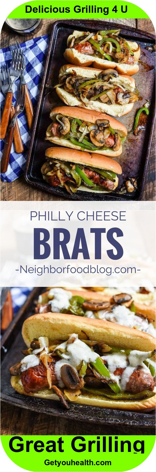 Grilled Philly Cheese Brats Recipe