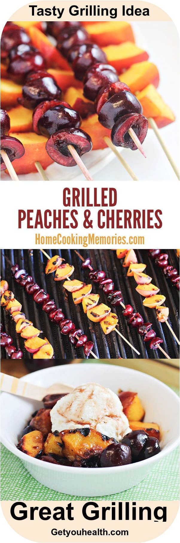 Grilled Peaches and Cherries with Cinnamon-Honey Syrup