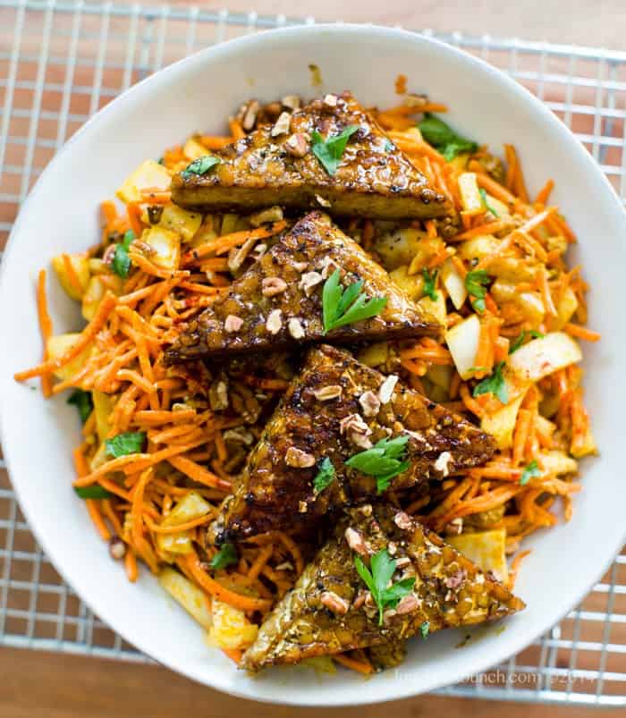 Easy Curried Carrot Slaw With Smoky Maple Tempeh Triangles