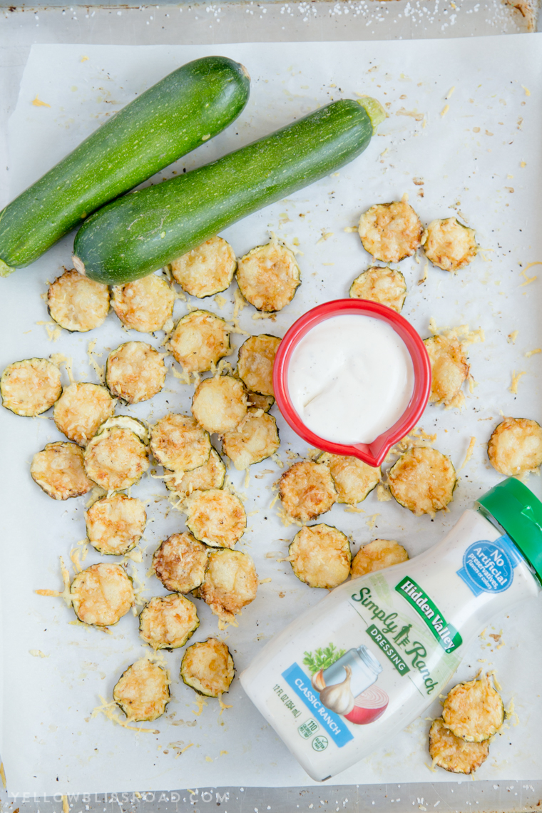 Parmesan Zucchini Crisps are a healthy snack that is simple and easy to make with just two ingredients, plus some Hidden Valley® Simply Ranch for dipping! #ad