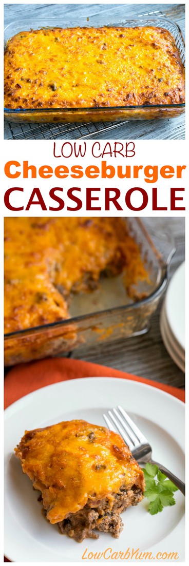 Need a simple ground beef casserole to feed your family or friends? They will love this easy low carb bacon cheeseburger casserole. #lowcarbrecipe #lowcarbcasserole | LowCarbYum.com