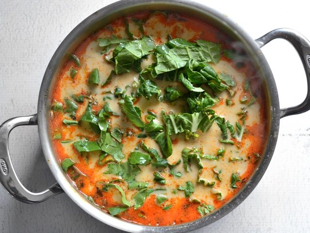 Add Leafy Greens for Thai Curry Vegetable Soup