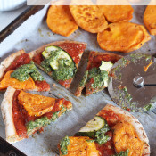 Roasted Veggie Pita Pizza with Vegan Kale Walnut Pesto via @ExSloth | ExSloth.com