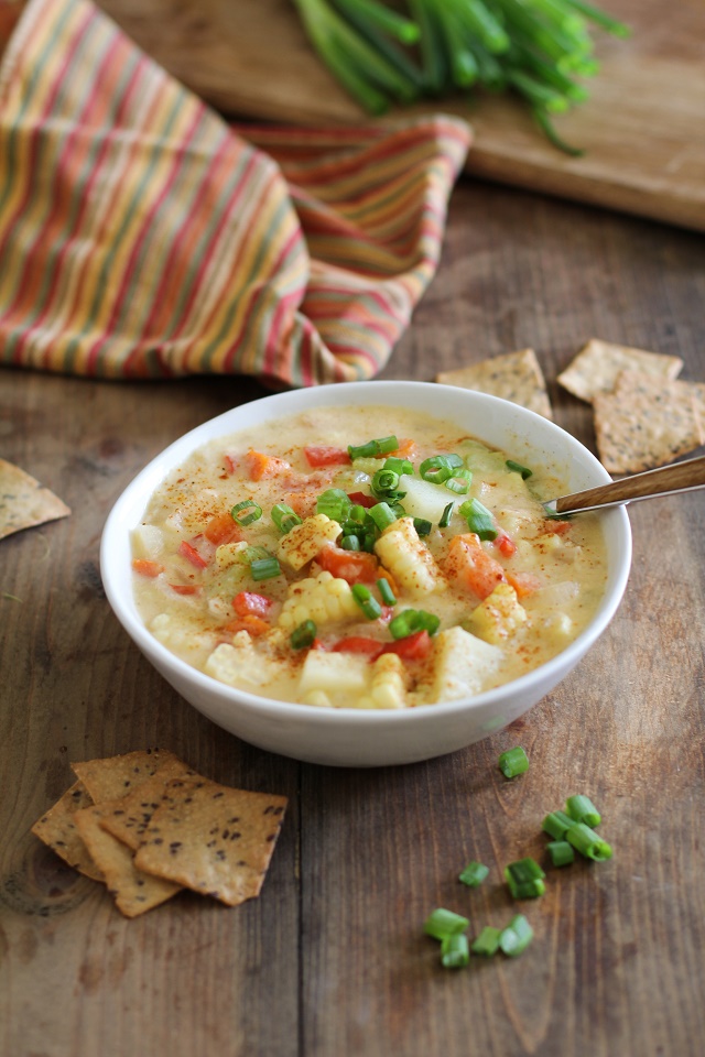 Vegan Corn Chowder - a lightened up, healthy version of the classic soup | TheRoastedRoot.net #stew #vegetarian #dinner #recipe