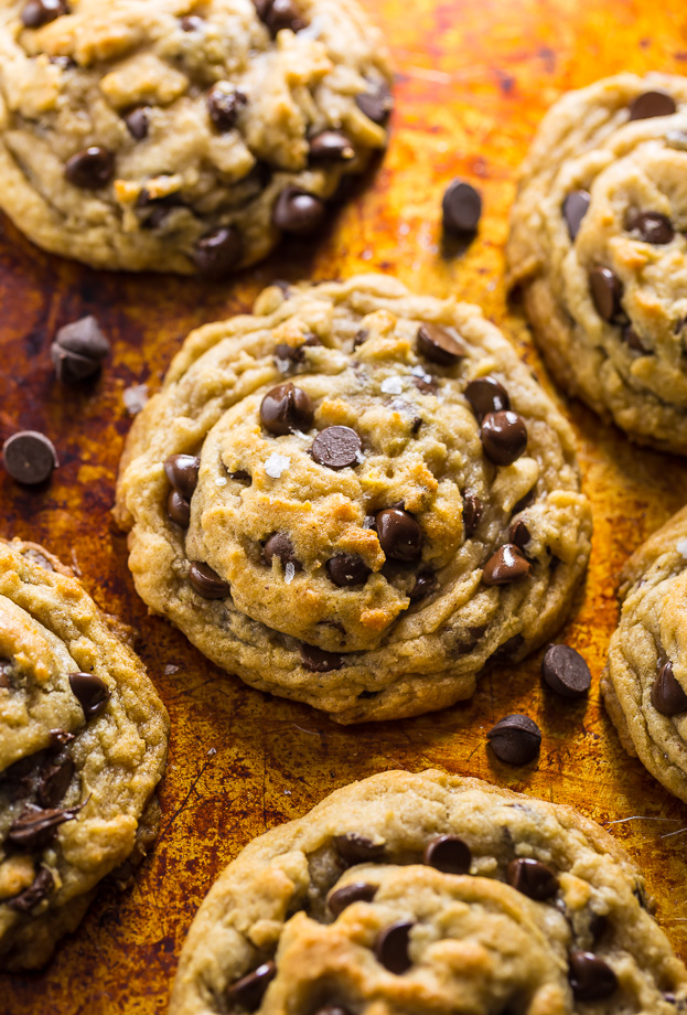 These Vegan Chocolate Chip Cookies are thick, chewy, and loaded with gooey chocolate. No one will guess they're vegan!